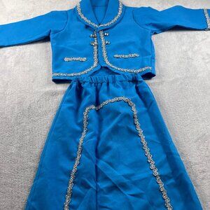 girls’ aqua blue mariachi-style costume. no size tag. measurements provided.